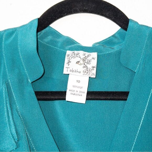 Tabitha x Anthropologie Teal Tranquil Flow Silk Tunic Size 10 - Picture 5 of 5
